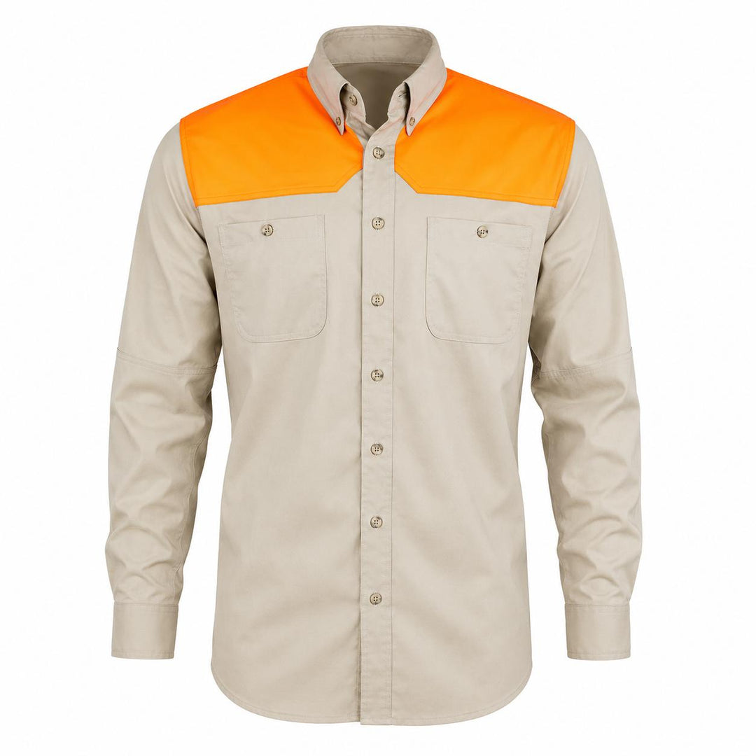 Kevin's Trim Fit Dual Patch Long Sleeve Shooting Shirt-Men's Clothing-Khaki/Blaze-S-Kevin's Fine Outdoor Gear & Apparel