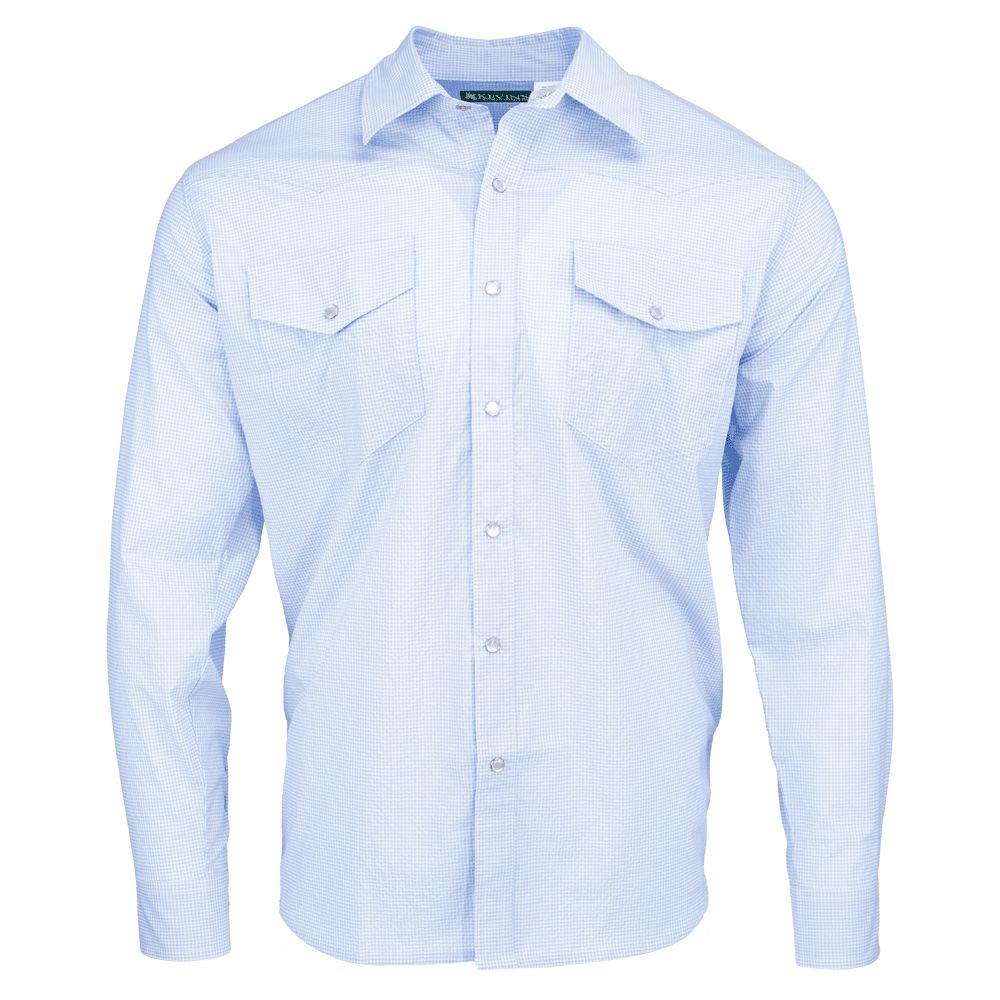 Kevin's Men's Western Fit Performance Fabric Long Sleeve Shirt-Men's Clothing-Blue Seersucker-S-Kevin's Fine Outdoor Gear & Apparel