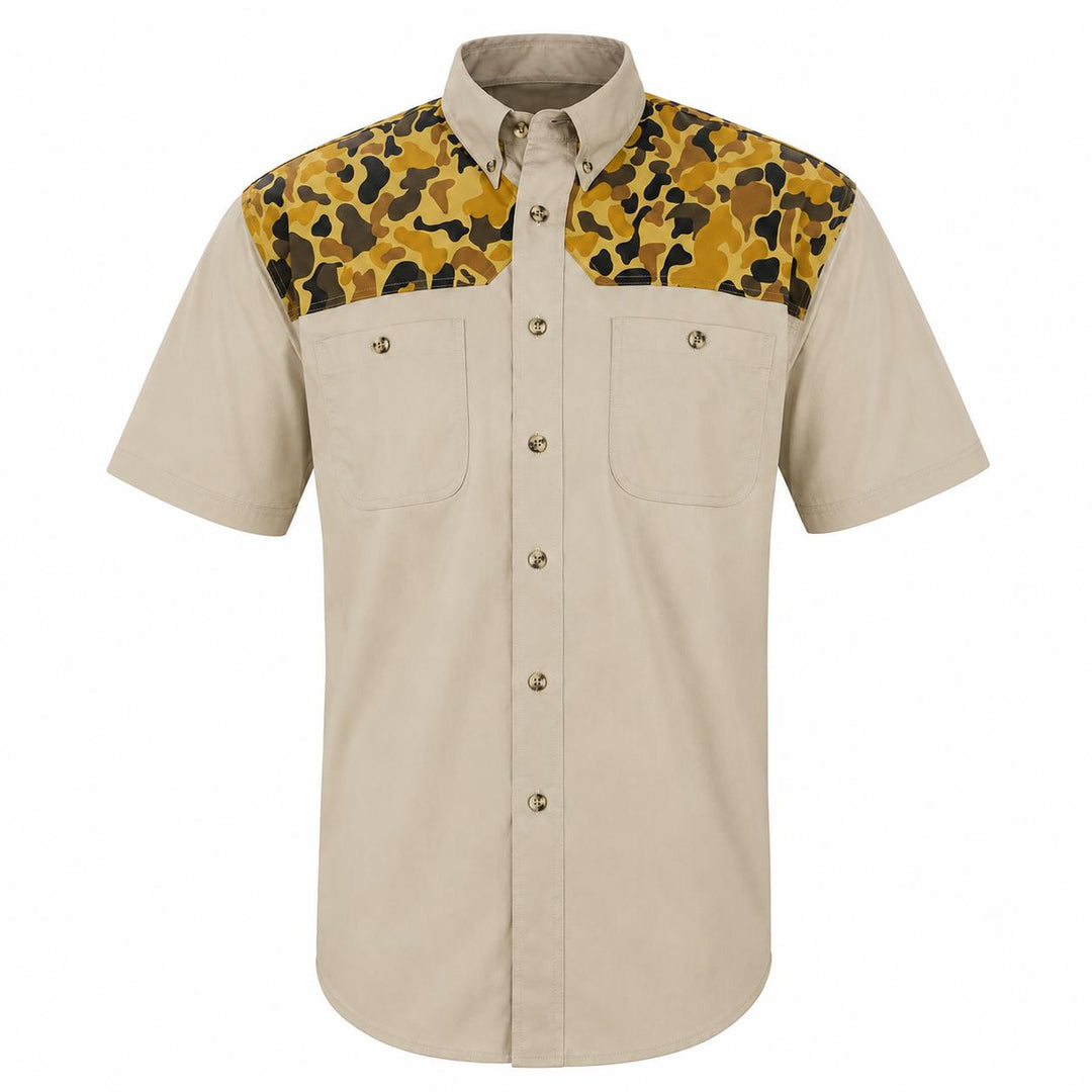 Kevin's Trim Fit Dual Patch Short Sleeve Shooting Shirt-Men's Clothing-Khaki/Camo-S-Kevin's Fine Outdoor Gear & Apparel
