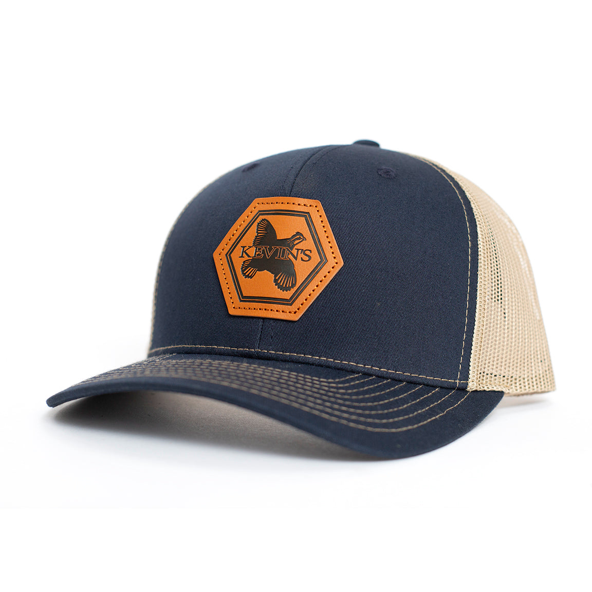 Kevin's Richardson Quail Leather Patch Cap-Men's Accessories-Split: Navy/Khaki-Kevin's Fine Outdoor Gear & Apparel