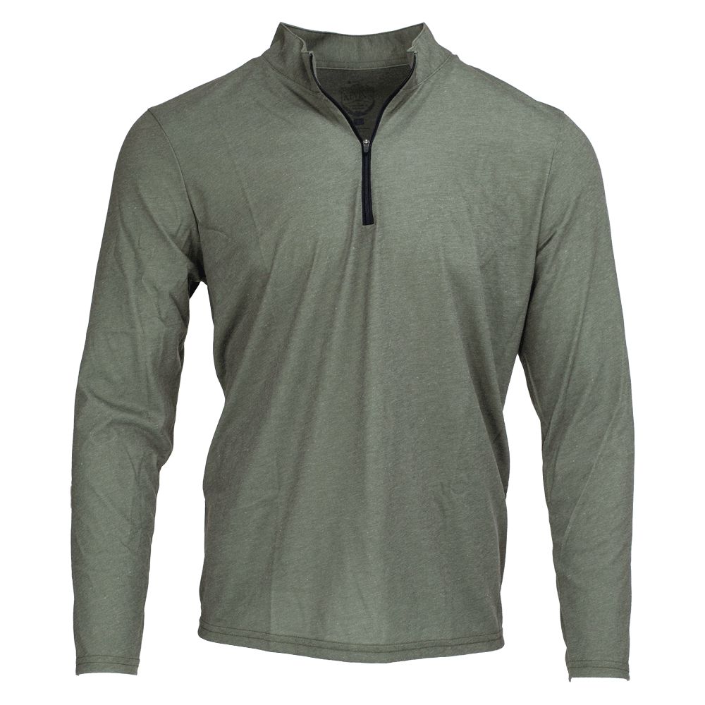 Olive green Kevin's DriRelease quarter-zip pullover with moisture-wicking fabric and a black zipper closure.