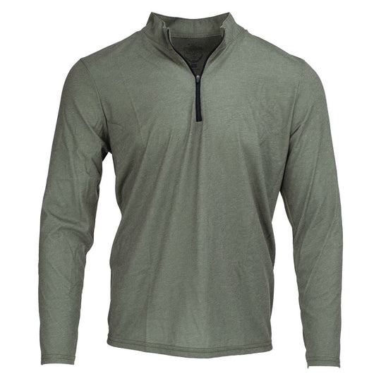Olive green Kevin's DriRelease quarter-zip pullover with moisture-wicking fabric and a black zipper closure.