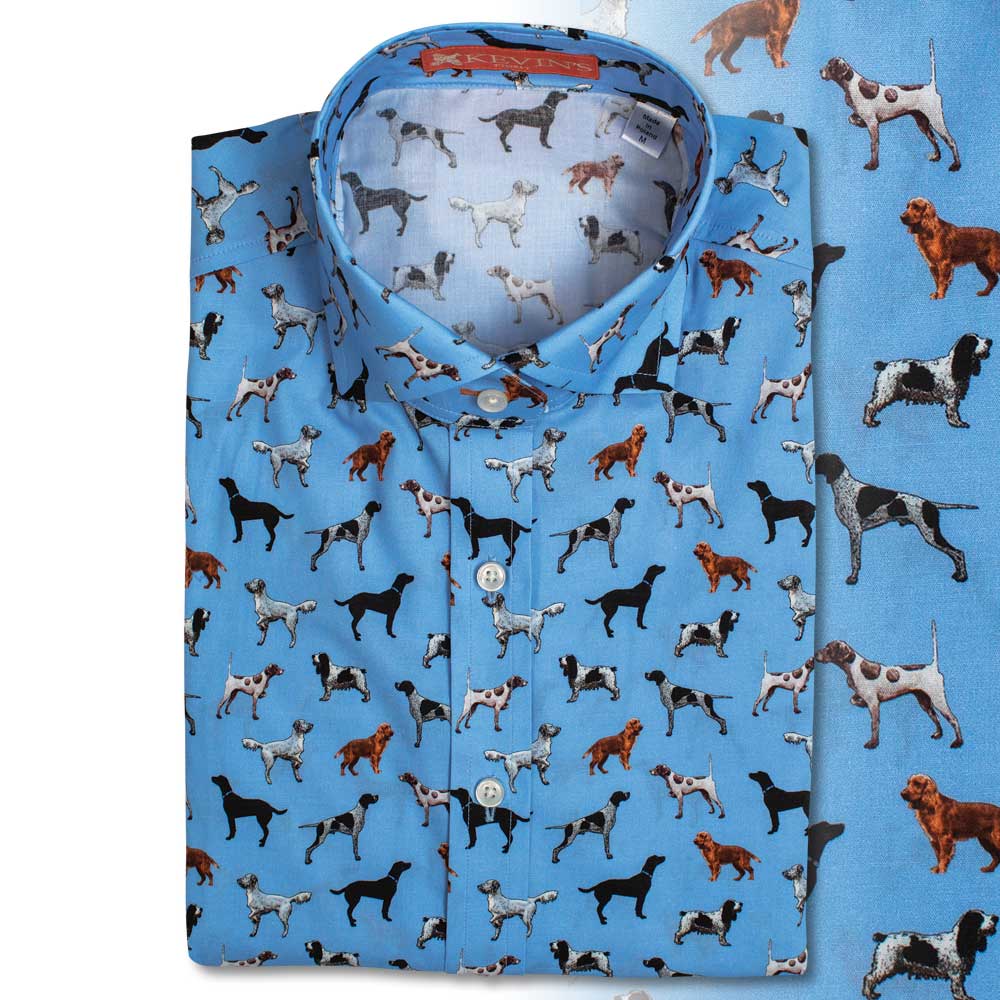 dog print dress shirt Ladies Classic Shirt in Willa Heart Blue and White Dog Print