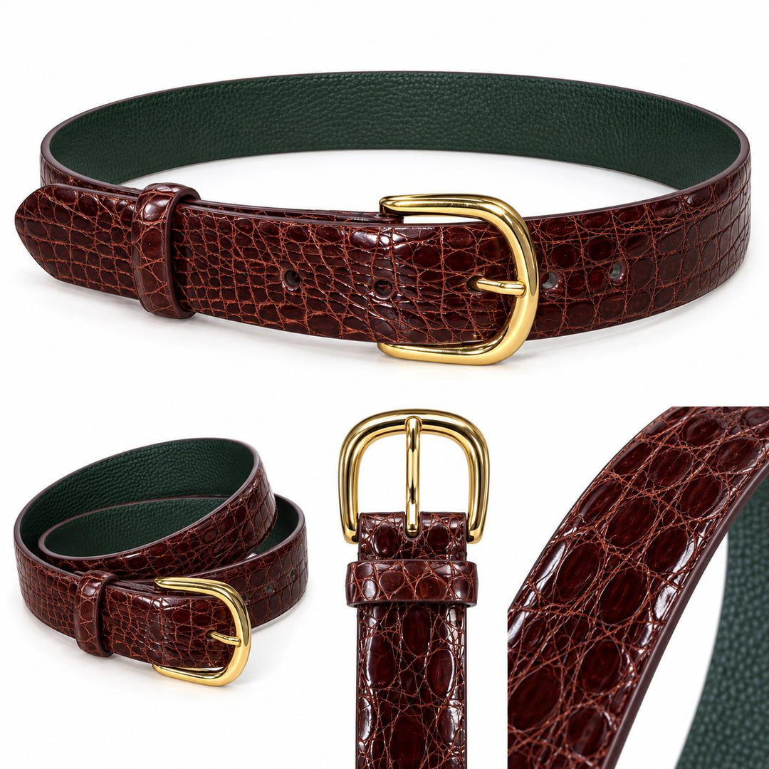 Women's Tingas Crocodile Belt with Gold Buckle
