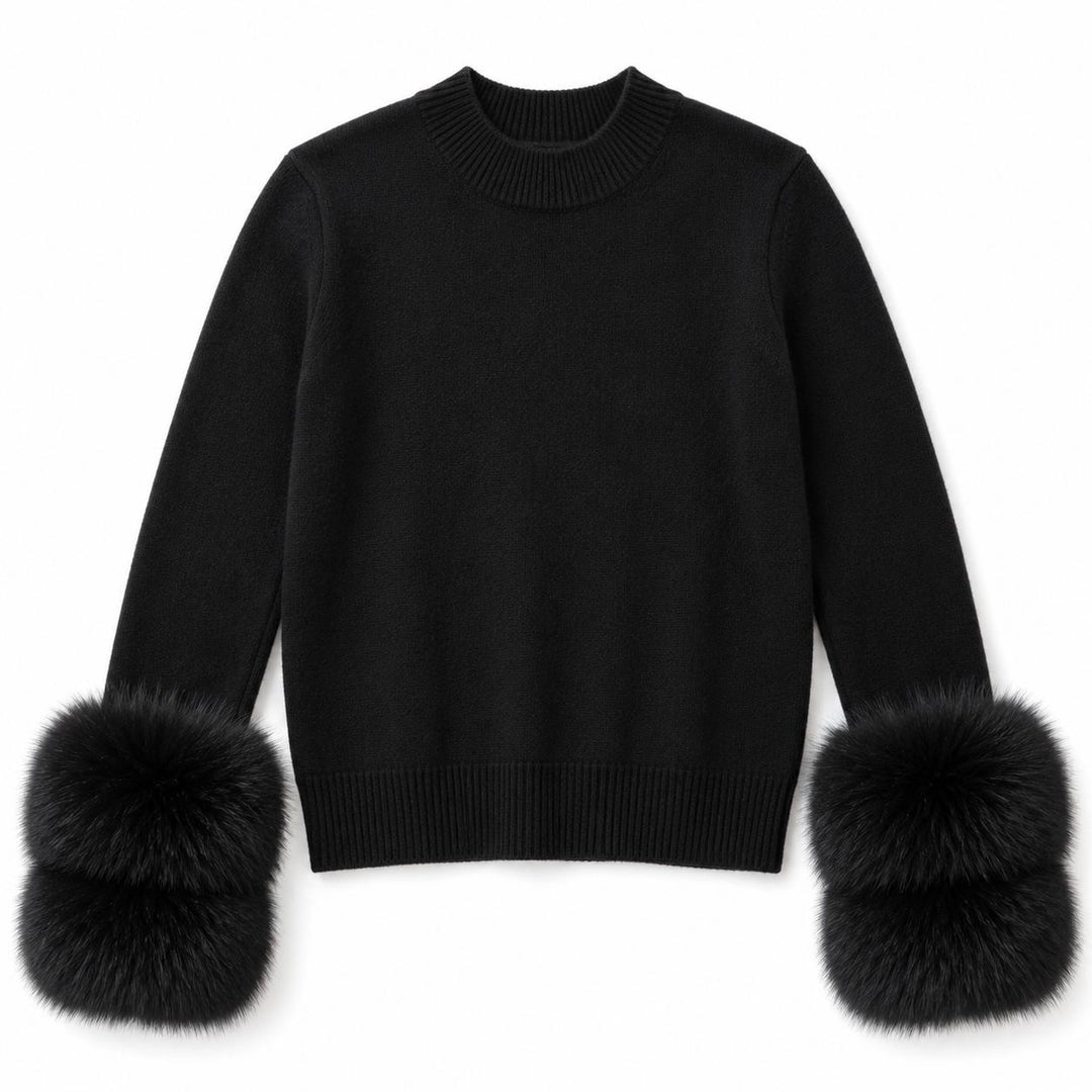 Fur Cuff Sweater-Women's Clothing-Black-XS-Kevin's Fine Outdoor Gear & Apparel