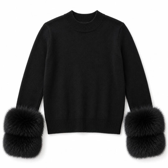 Fur Cuff Sweater-Women's Clothing-Black-XS-Kevin's Fine Outdoor Gear & Apparel