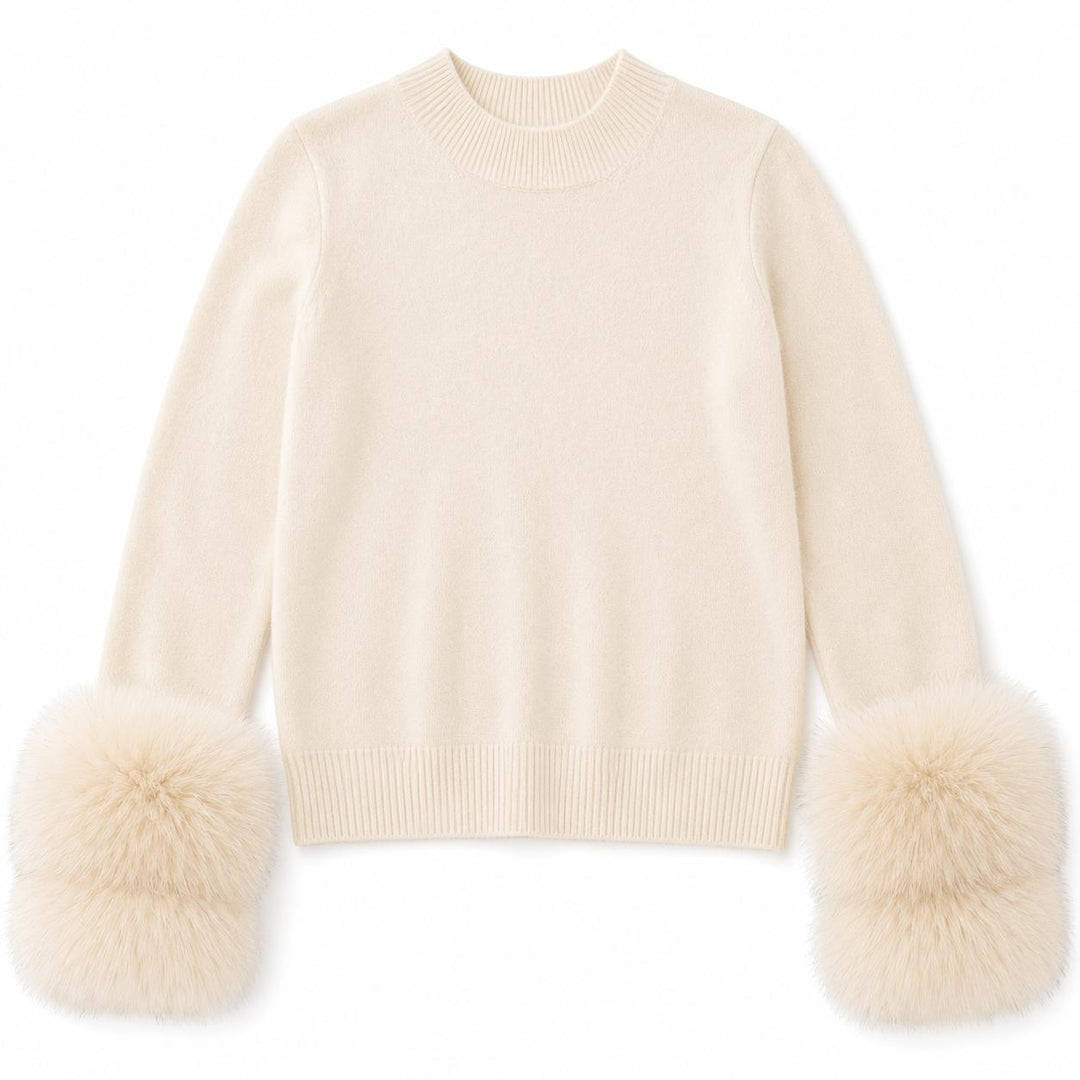 Fur Cuff Sweater-Women's Clothing-Cream-XS-Kevin's Fine Outdoor Gear & Apparel