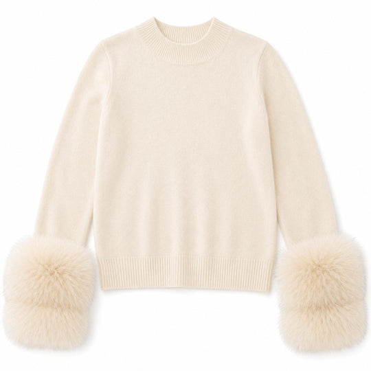 Fur Cuff Sweater-Women's Clothing-Cream-XS-Kevin's Fine Outdoor Gear & Apparel