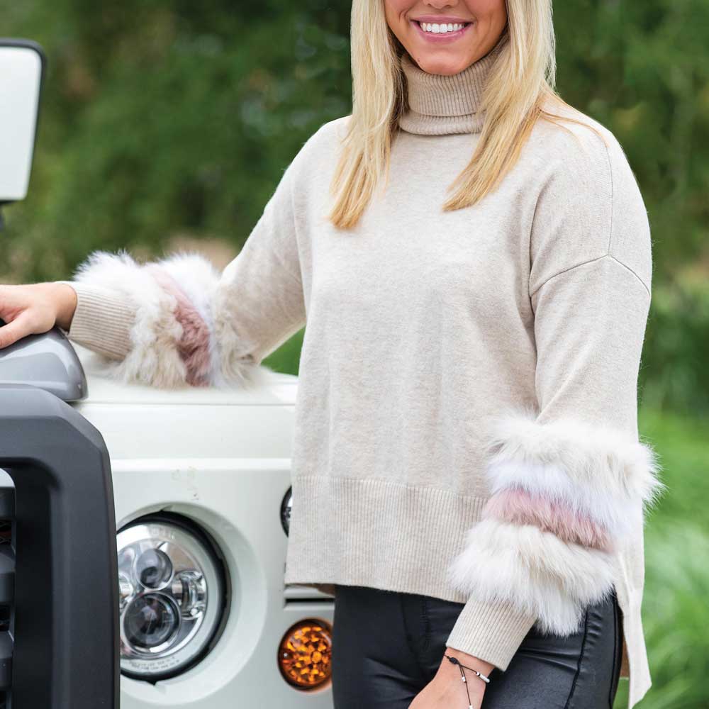 Fur Cuff Sweater-Women's Clothing-Light Pink-XS-Kevin's Fine Outdoor Gear & Apparel