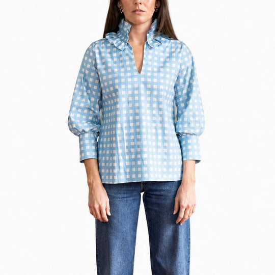 House of MBR Blue Gingham Harper Estate Top-Women's Clothing-Kevin';s Fine Outdoor Gear & Apparel