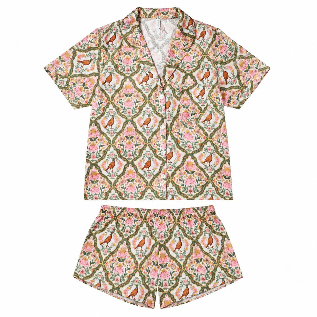 Jane Marie Gilded Pheasant Satin Short Pajama Set-Women's Clothing-XS-Kevin's Fine Outdoor Gear & Apparel