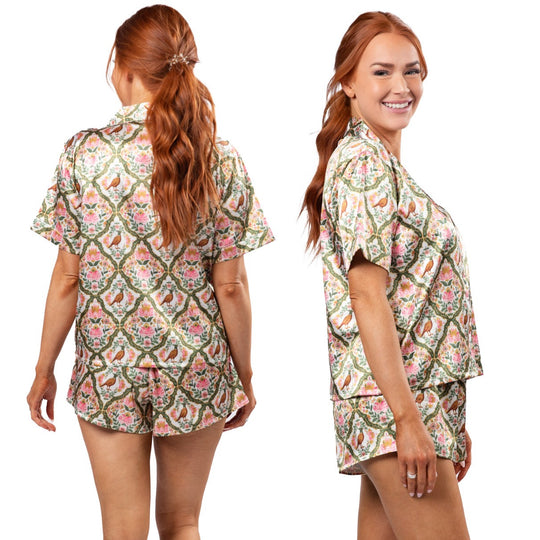 Jane Marie Gilded Pheasant Satin Short Pajama Set-Women's Clothing-Kevin's Fine Outdoor Gear & Apparel