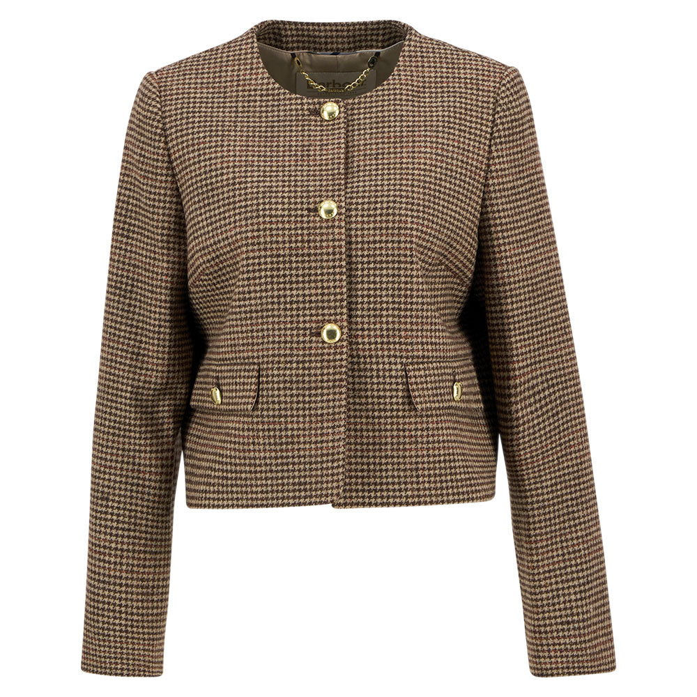Barbour Corina Collarless Tailored Jacket-Women's Clothing-Brown/Orange Check-US 4-Kevin's Fine Outdoor Gear & Apparel