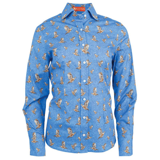 Kevin's Finest Women's Flying Quail Shirt-Women's Clothing-Blue/Quail-XS-Kevin's Fine Outdoor Gear & Apparel