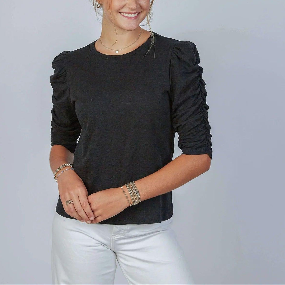 Erin Gray Sophie Ruched Elbow-Length Tee-Women's Clothing-Black-XS-Kevin's Fine Outdoor Gear & Apparel