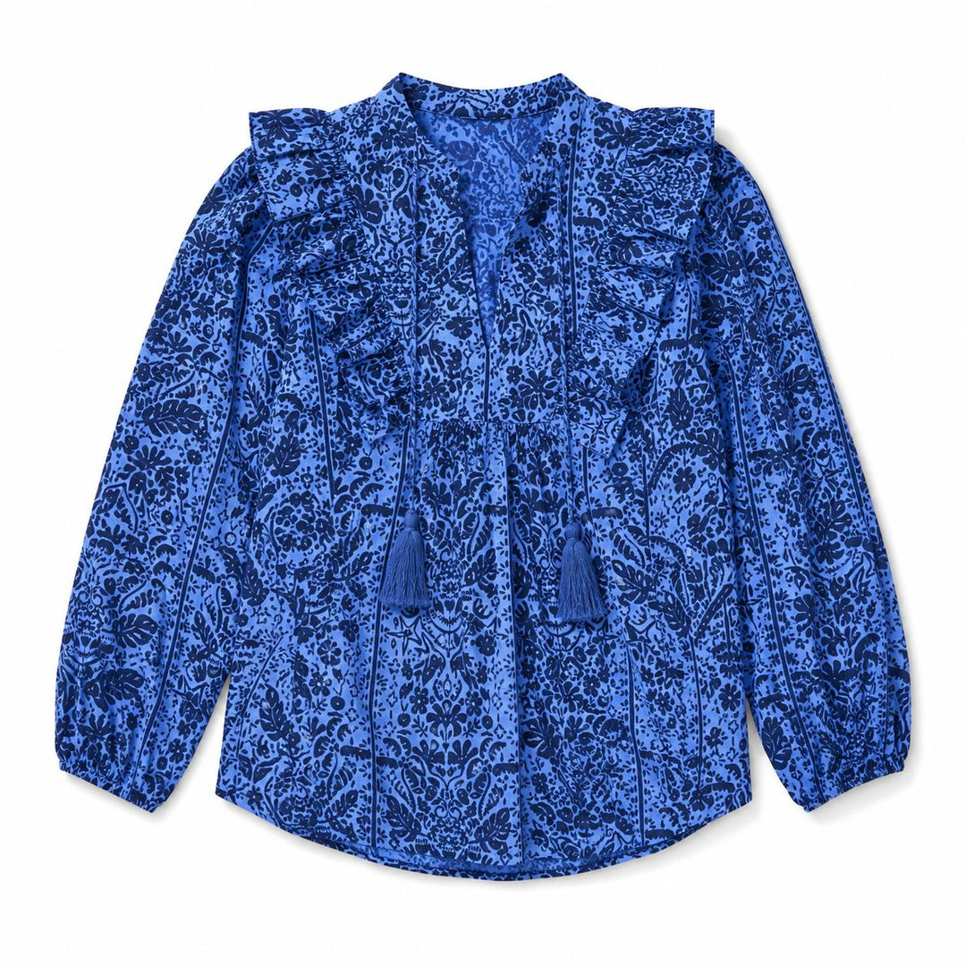 Sail to Sable Ruffle Front Top with Tassels-Women's Clothing-Tropical Block-XS-Kevin's Fine Outdoor Gear & Apparel
