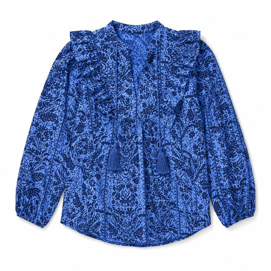 Sail to Sable Ruffle Front Top with Tassels-Women's Clothing-Tropical Block-XS-Kevin's Fine Outdoor Gear & Apparel