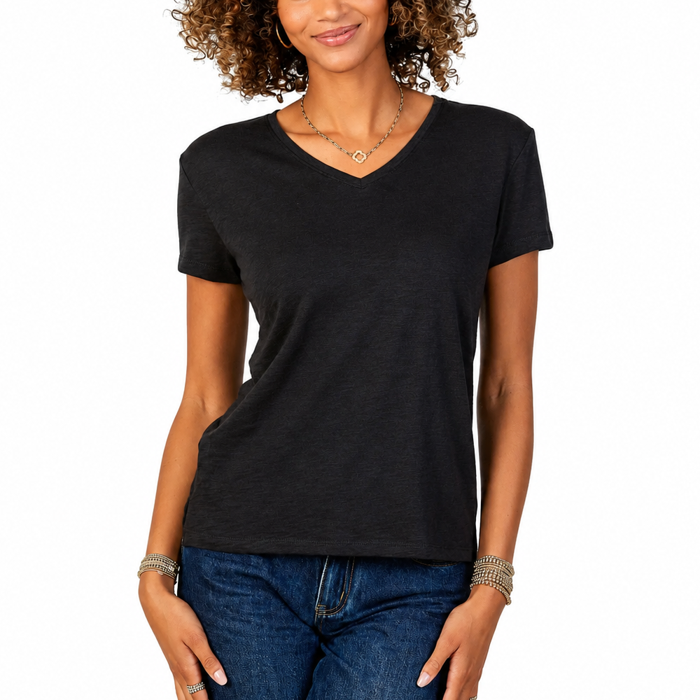 Erin Gray Women's Short Sleeve Jeans V Neck-Women's Clothing-Black-XS-Kevin's Fine Outdoor Gear & Apparel