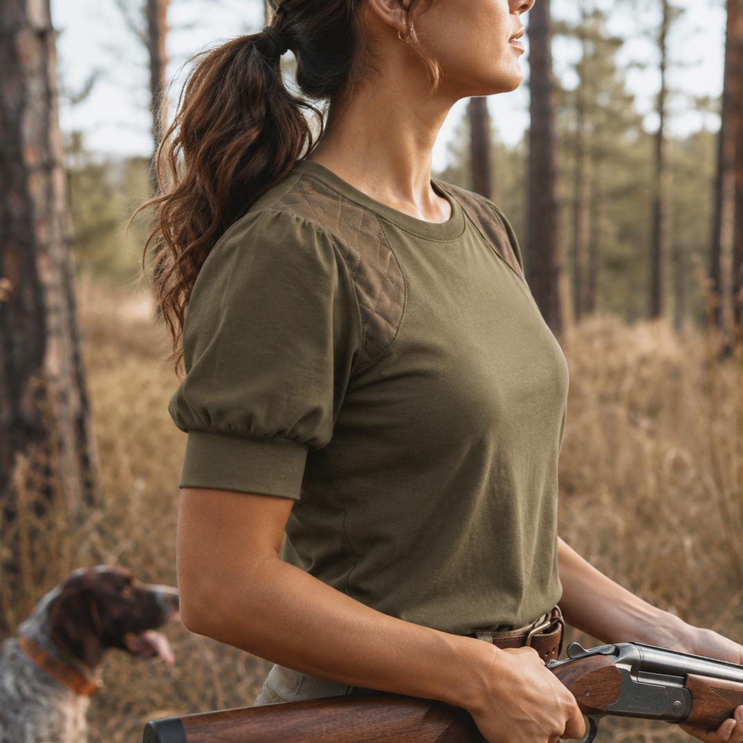 Kevin's Huntress Scoop Neck Puff Sleeve Shooting Tee-Women's Clothing-Kevin's Fine Outdoor Gear & Apparel
