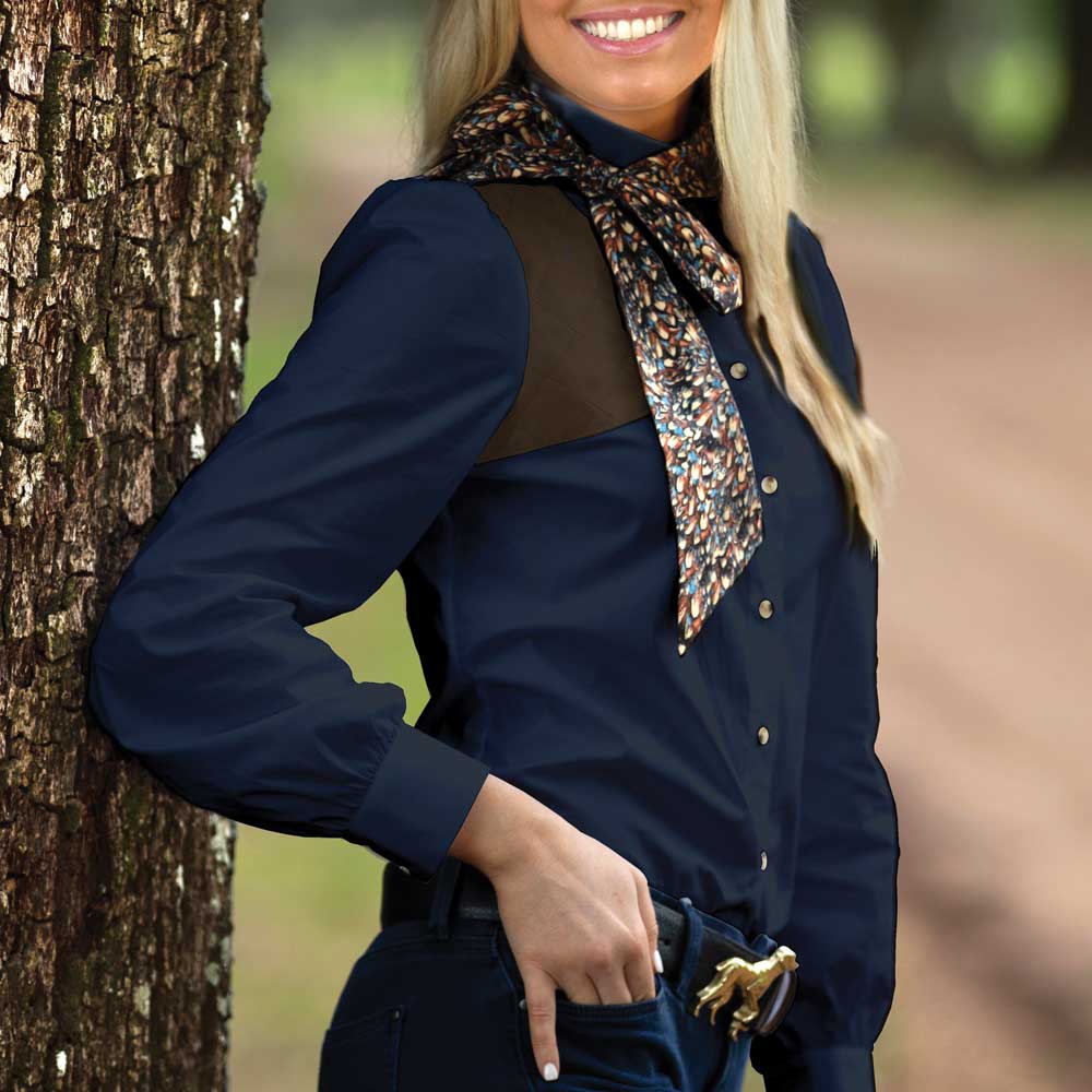 Kevin's Huntress Long Puff Sleeve Tie Blouse-Women's Clothing-Denim Chambray with Chocolate Patches-XS-Kevin's Fine Outdoor Gear & Apparel