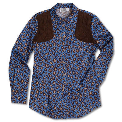 Kevin's Huntress Blue Cheetah Print Shooting Shirt-Women's Clothing-Blue with Chocolate Patches-XS-Kevin's Fine Outdoor Gear & Apparel