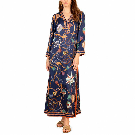 Hale Bob Valery Silk Long Dress-Women's Clothing-Navy-XS-Kevin's Fine Outdoor Gear & Apparel