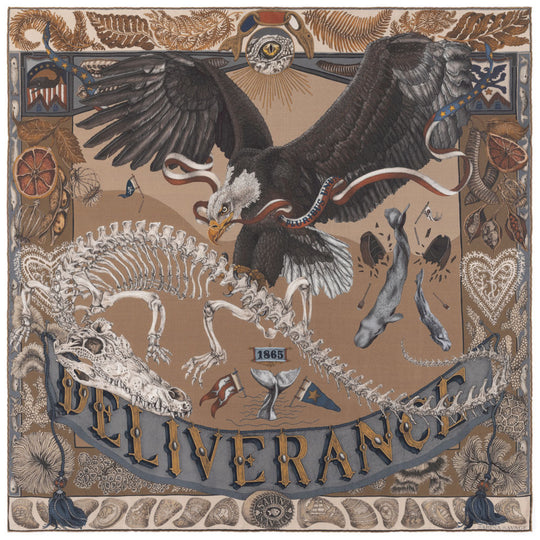 Sabina Savage The Scrimshaw Skeleton Silk 35" Square Scarf-Women's Accessories-Caramel/Quill-Kevin's Fine Outdoor Gear & Apparel