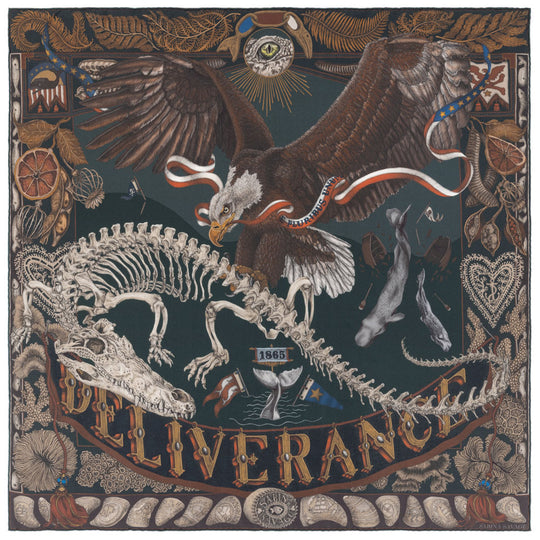 Sabina Savage The Scrimshaw Skeleton Silk 35" Square Scarf-Women's Accessories-Kelp/Canvas-Kevin's Fine Outdoor Gear & Apparel