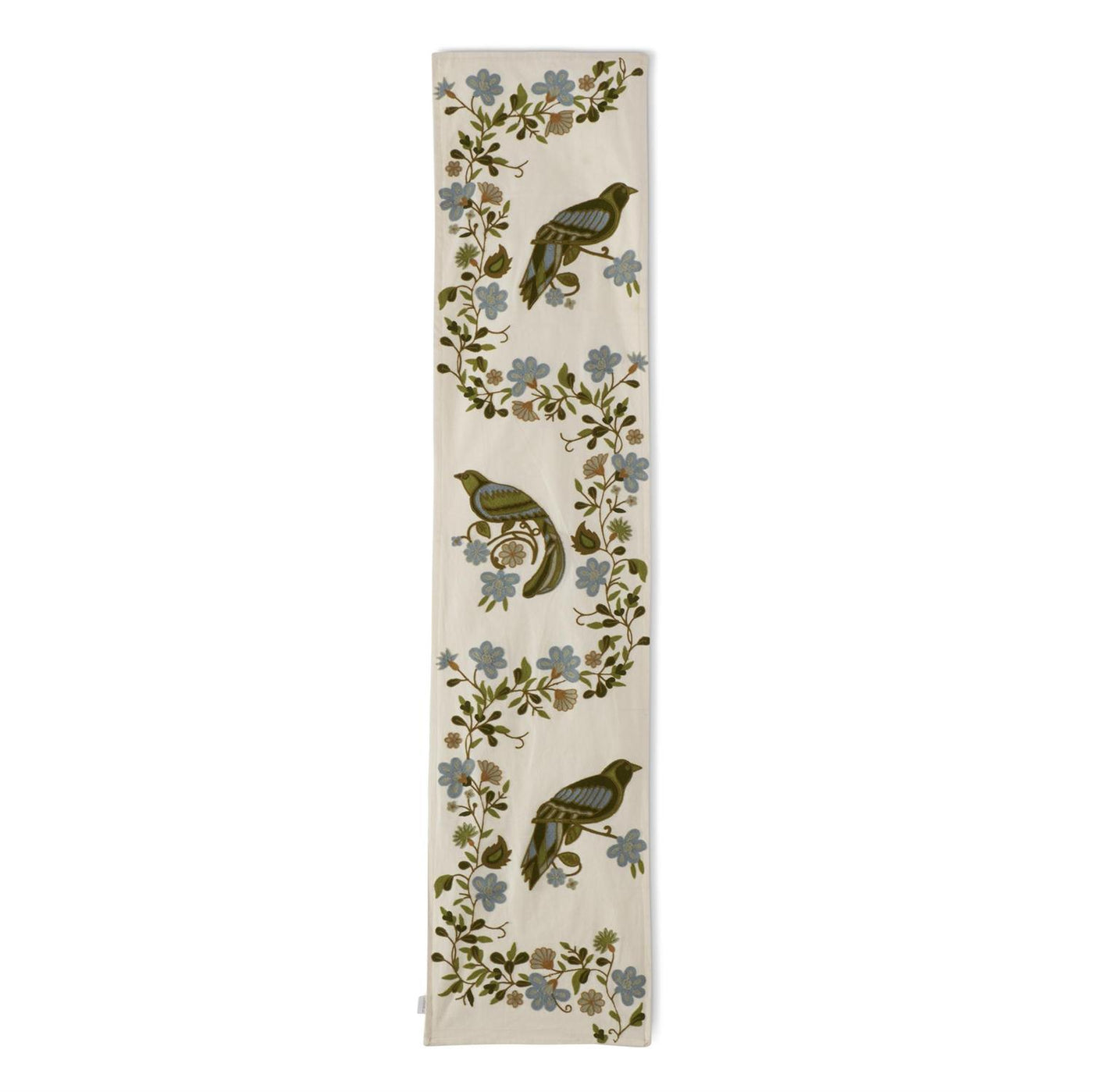 72" Blue Green Floral & Bird Embroidered Table Runner-Home/Giftware-Kevin's Fine Outdoor Gear & Apparel