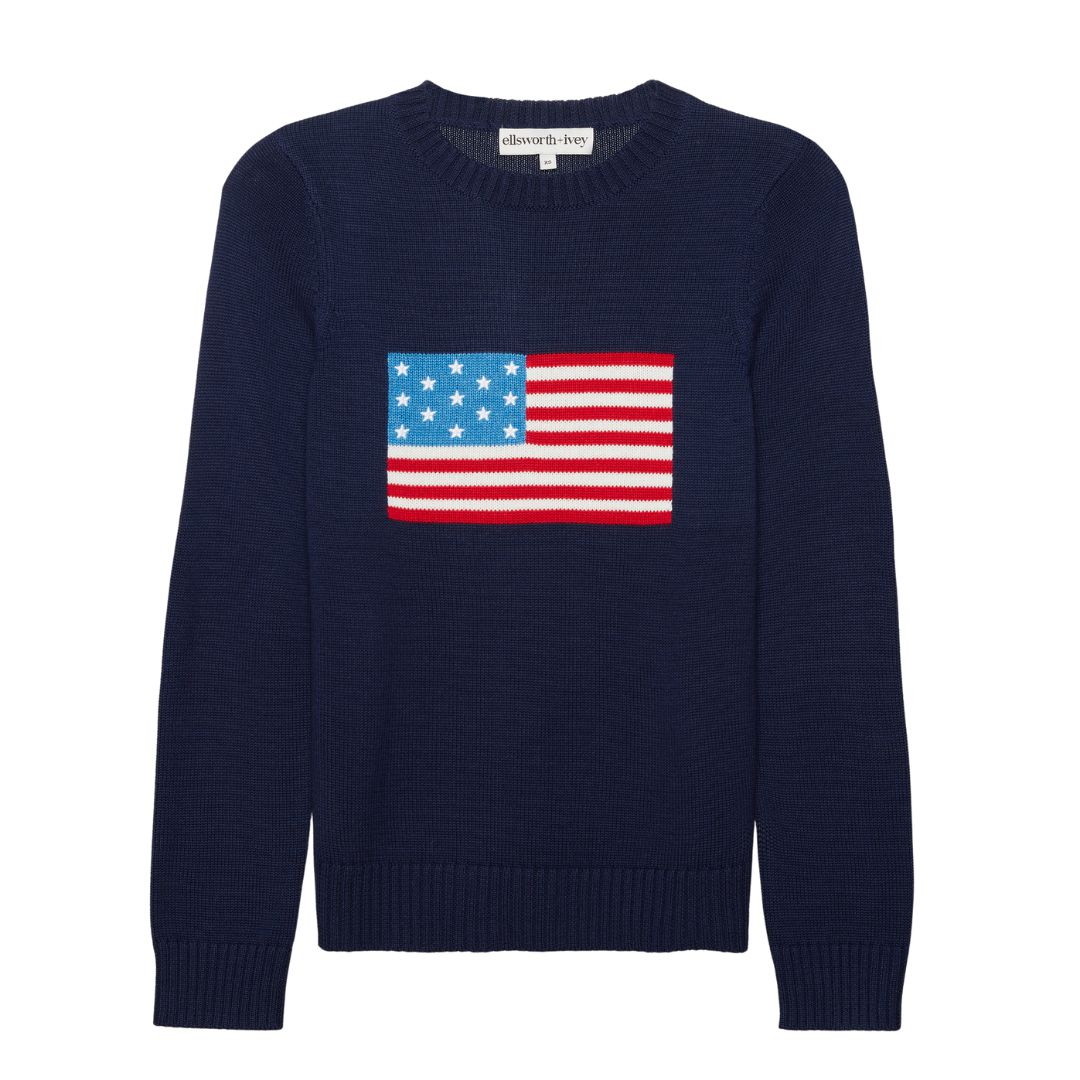 Ellsworth+Ivey Women's American Flag Crewneck Sweater-Women's Clothing-Navy-XS-Kevin's Fine Outdoor Gear & Apparel
