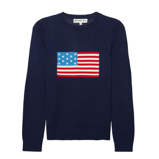 Ellsworth+Ivey Women's American Flag Crewneck Sweater-Women's Clothing-Navy-XS-Kevin's Fine Outdoor Gear & Apparel