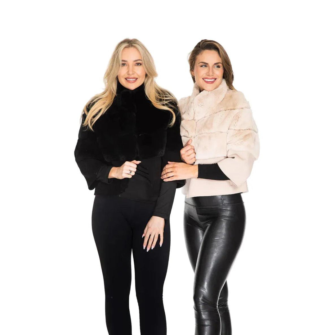 Sheared Rabbit Fur and Wool Short Jacket-Women's Clothing-Black-S-Kevin's Fine Outdoor Gear & Apparel