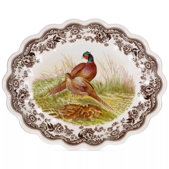 Spode Woodland Oval Fluted Dish - Pheasant 14.5"-Home/Giftware-Kevin's Fine Outdoor Gear & Apparel