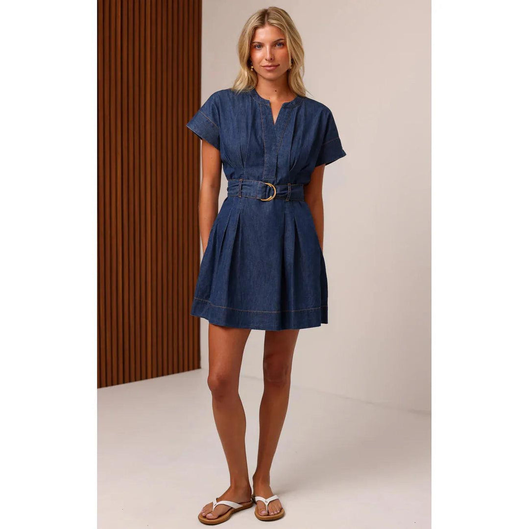 Shore Sonya Denim Mini Dress-Women's Clothing-Blue Wash-XS-Kevin's Fine Outdoor Gear & Apparel