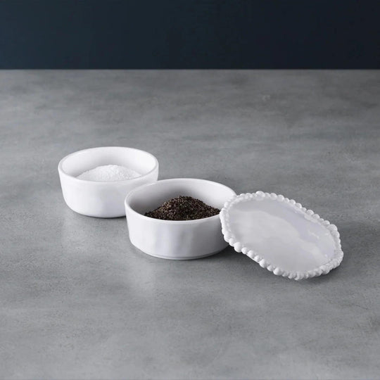 Beatriz Ball Vida Alegria White Stackable Salt-Pepper Cellar with Lid-Home/Giftware-Kevin's Fine Outdoor Gear & Apparel