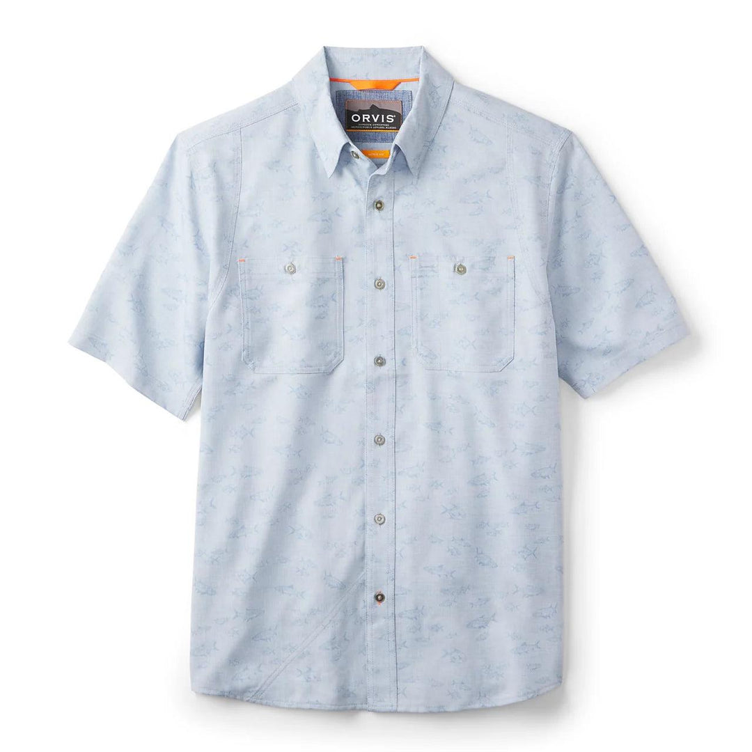 Orvis Mens Tech Chambray Short-Sleeve Work Shirt Blue Fog Saltwater Print / Large Orvis Mens Tech Chambray Short-Sleeve Work Shirt Blue Fog Saltwater Print / Large