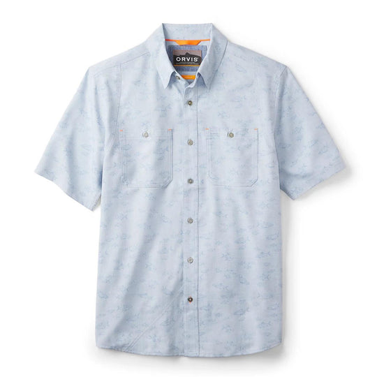 Orvis Printed Tech Chambray Short Sleeved Shirt-Men's Clothing-Blue Fog Saltwater Fish Print-M-Kevin's Fine Outdoor Gear & Apparel