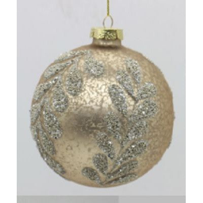4" Glass Ball with Silver Beaded Branch Pattern Ornament-Home/Giftware-Antique Pale Gold-Kevin's Fine Outdoor Gear & Apparel