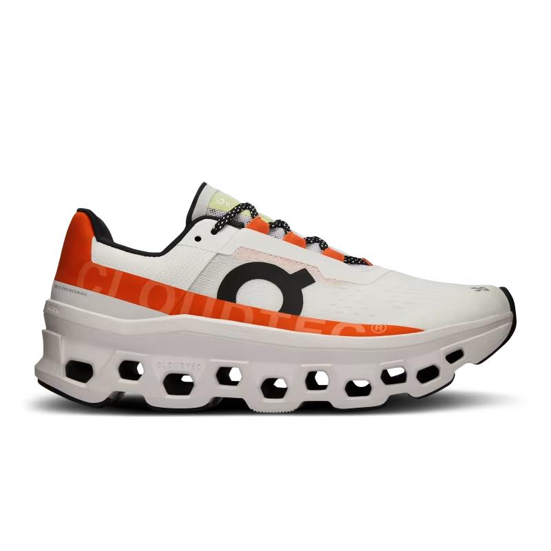 On Running Women's Cloud Monster Shoes-Footwear-UNDYED-WHITE | FLAME-6-Kevin's Fine Outdoor Gear & Apparel