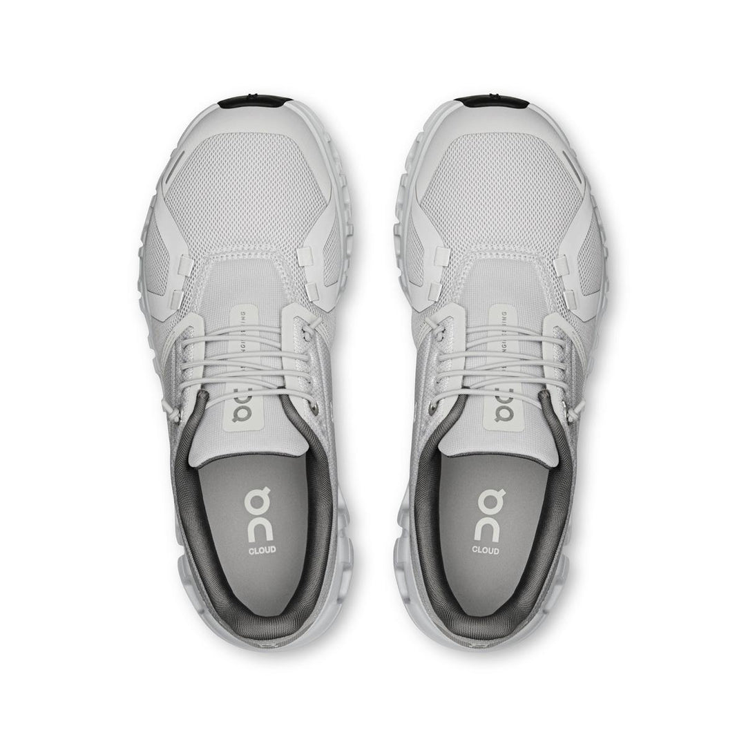 Top-down view of light grey On Running Women's Cloud 6 sneakers with mesh upper and cushioned CloudTec sole.