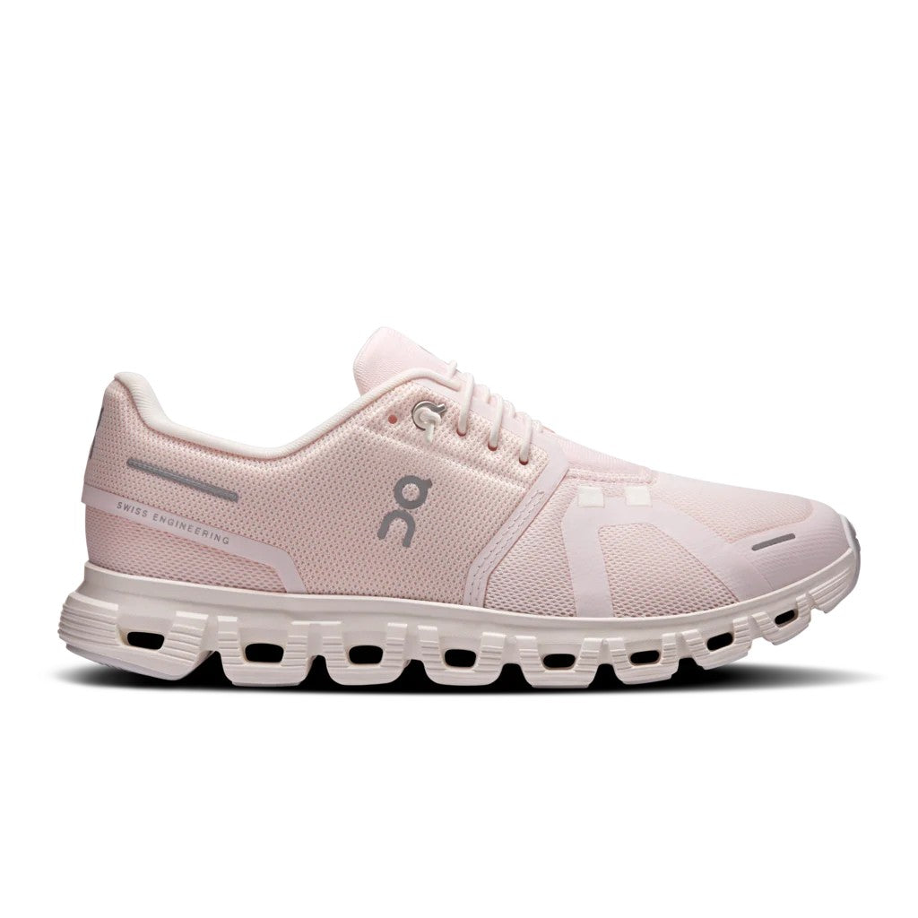 Light pink On Running Women's Cloud 6 sneaker with breathable mesh upper and responsive CloudTec cushioned sole.