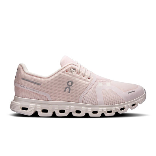 Light pink On Running Women's Cloud 6 sneaker with breathable mesh upper and responsive CloudTec cushioned sole.