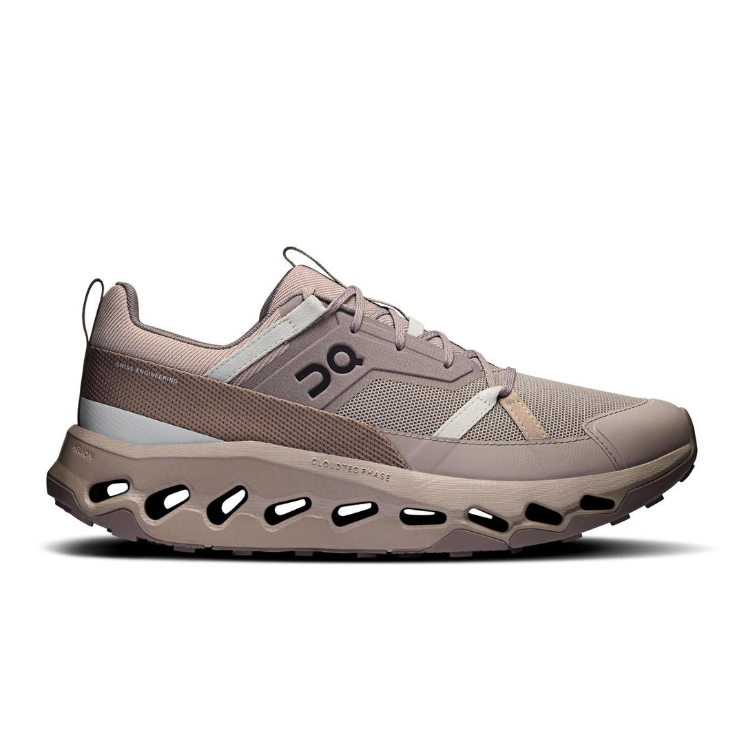 Taupe On Running Cloudhorizon hiking shoe with breathable mesh upper, Helion superfoam, and CloudTec Phase sole.