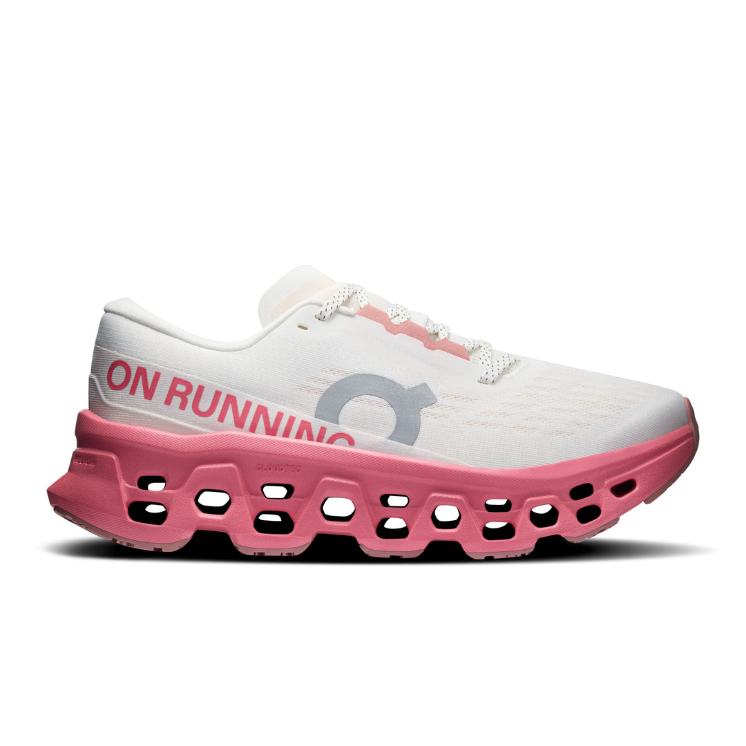 On Running Women's Cloudmonster 3 Shoes-Women's Footwear-Ivory | Camellia-5-Kevin's Fine Outdoor Gear & Apparel