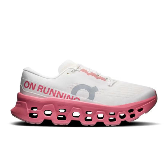 On Running Women's Cloudmonster 3 Shoes-Women's Footwear-Ivory | Camellia-5-Kevin's Fine Outdoor Gear & Apparel