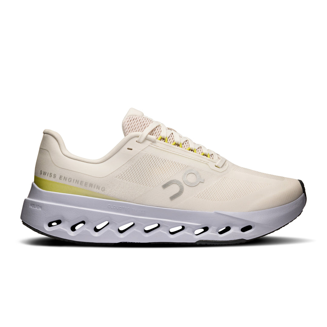 On Running Women's Cloudsurfer Next in cream with a responsive white CloudTec Phase midsole and lightweight woven upper.
