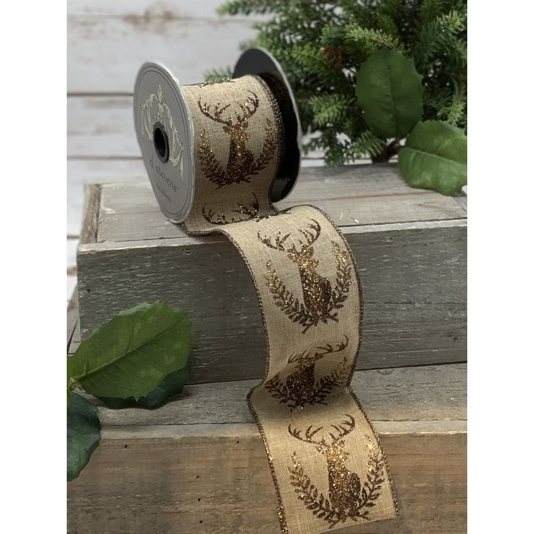 2.5" x 10yds Faux Linen Copper-Brown Glitter Deer Ribbon-Home/Giftware-Kevin's Fine Outdoor Gear & Apparel