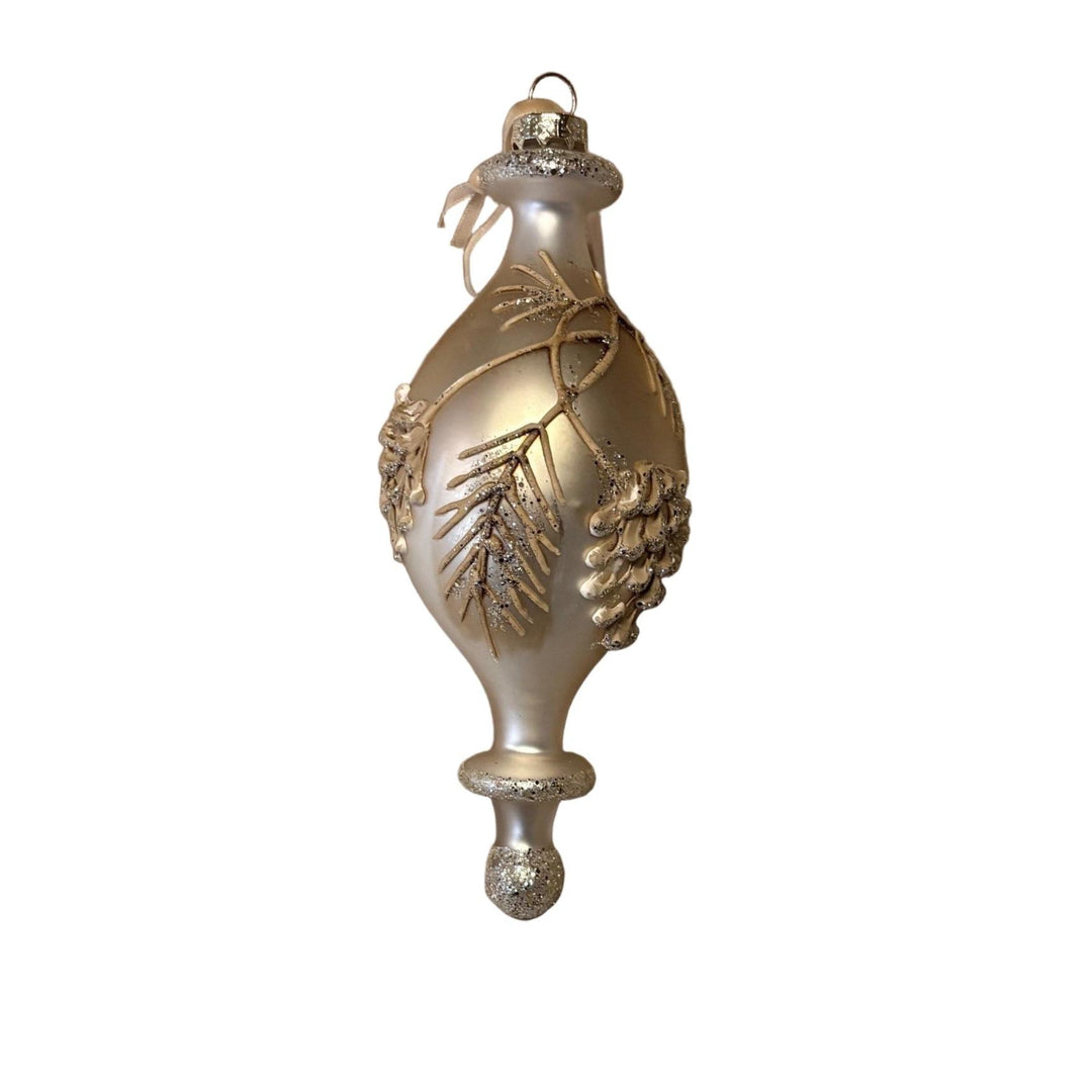 7.5" Glass Glitter Platinum Pinecone Finial Ornament-Lifestyle-Kevin's Fine Outdoor Gear & Apparel