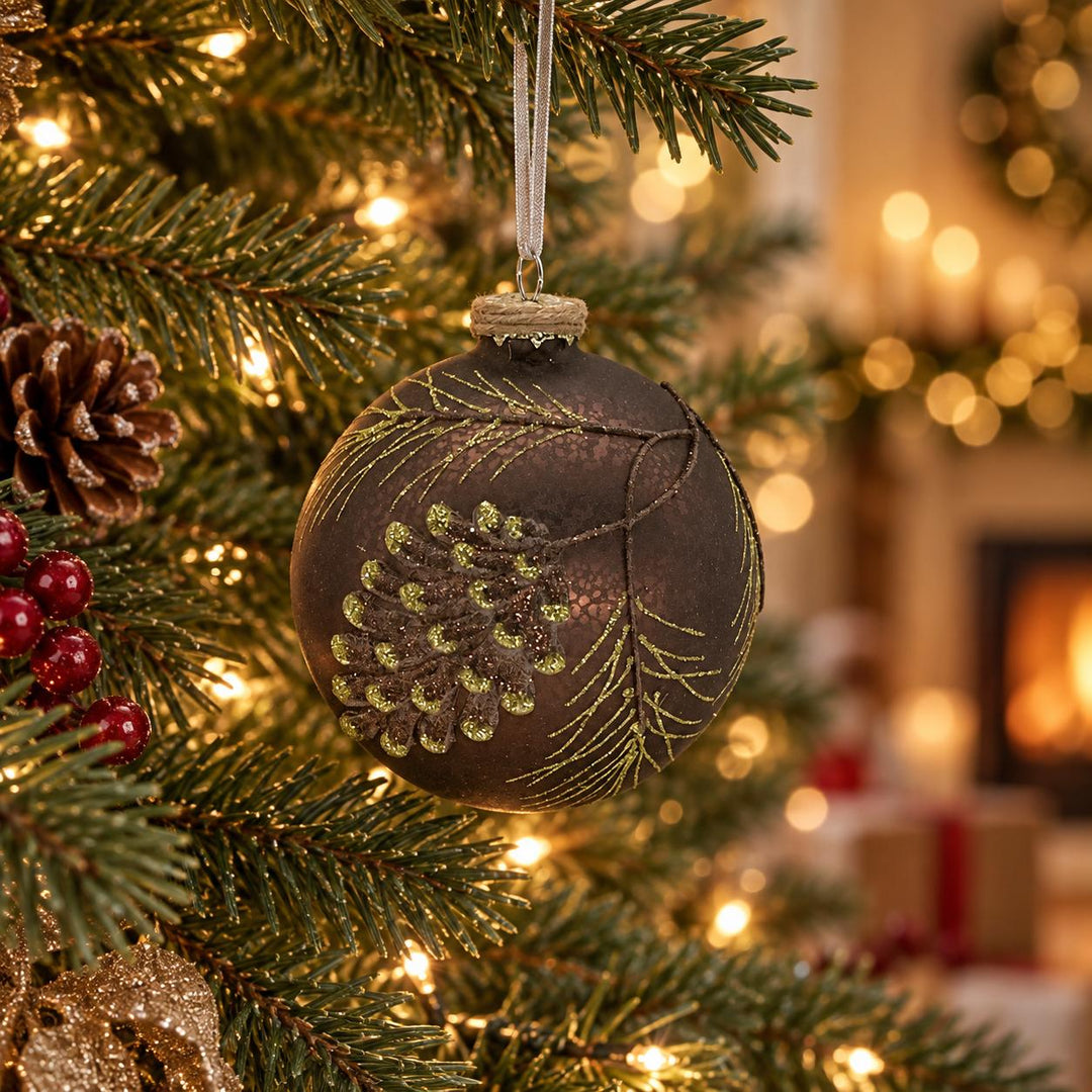 100mm Brown Glass Pinecone w/ Branch Ornament-Home/Giftware-Kevin's Fine Outdoor Gear & Apparel