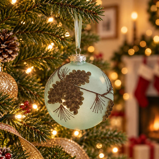 100mm Green Glass Brown Pinecone Orb Ornament-Home/Giftware-Kevin's Fine Outdoor Gear & Apparel